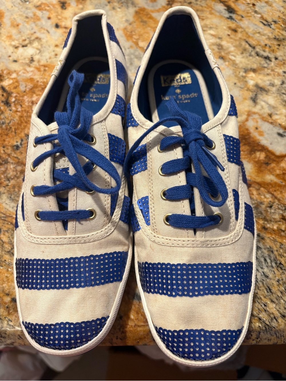 kate spade Keds Canvas Sneakers - off white & Blue with sequins size 9 new